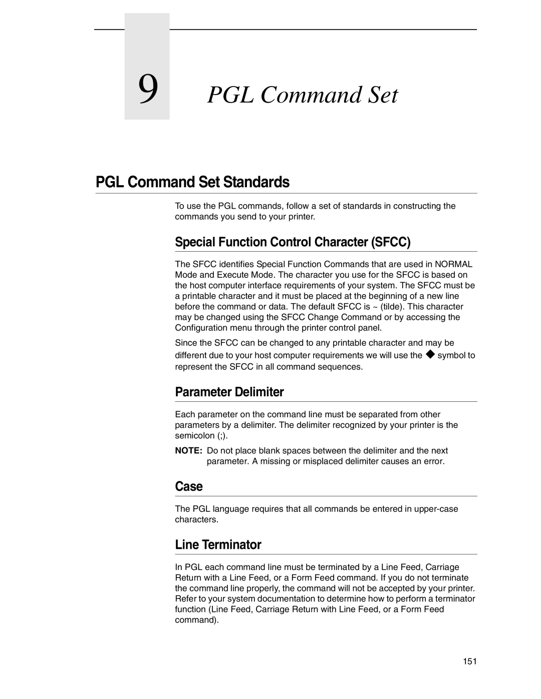 Tally Genicom 6600 manual PGL Command Set Standards 