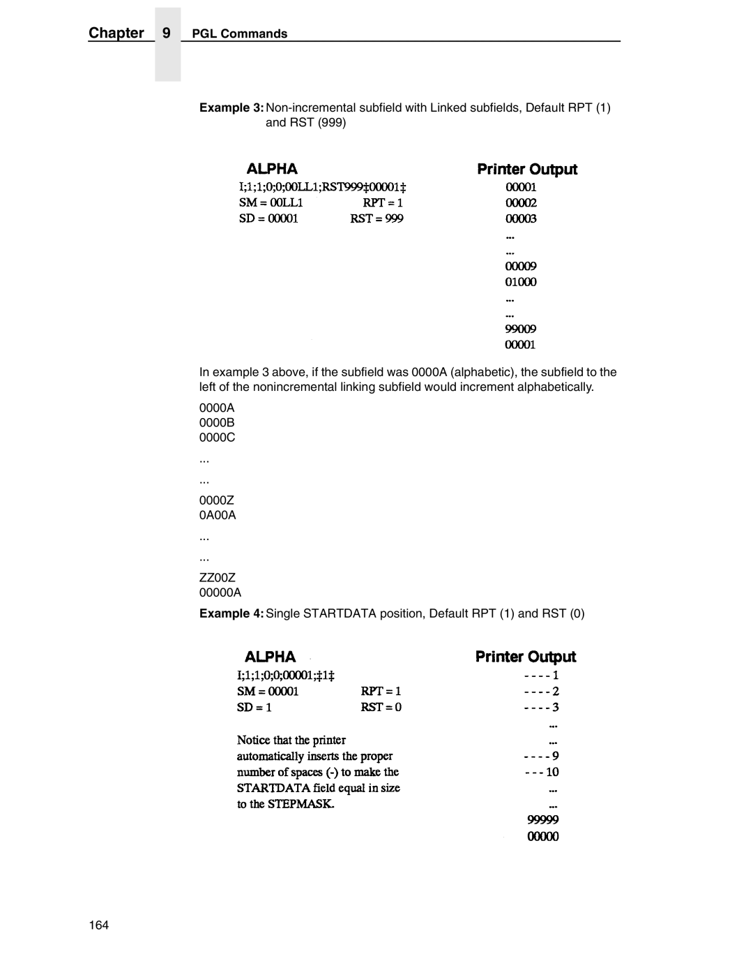 Tally Genicom 6600 manual PGL Commands, ZZ00Z 