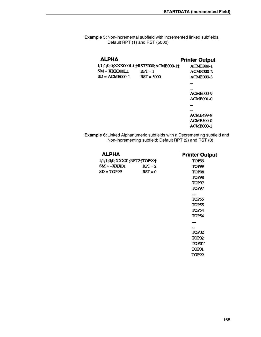 Tally Genicom 6600 manual Startdata Incremented Field 