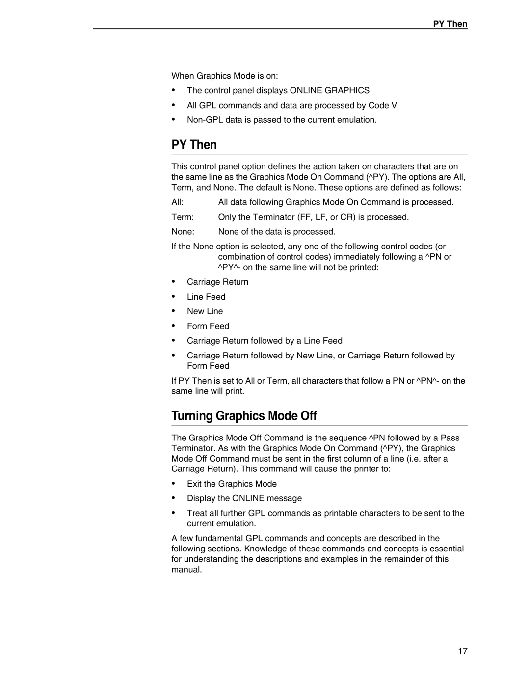 Tally Genicom 6600 manual PY Then, Turning Graphics Mode Off 