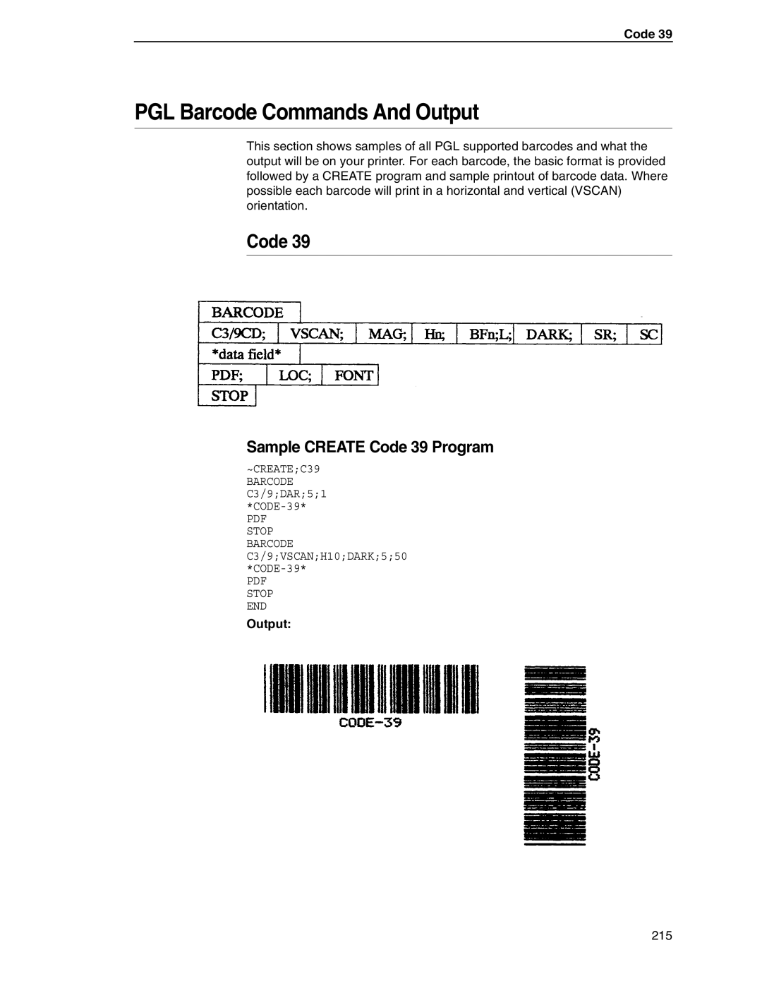 Tally Genicom 6600 manual PGL Barcode Commands And Output, Sample Create Code 39 Program 