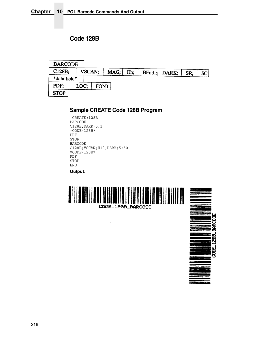 Tally Genicom 6600 manual Sample Create Code 128B Program, PGL Barcode Commands And Output 