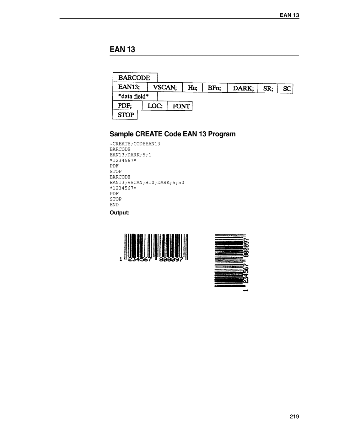 Tally Genicom 6600 manual Ean, Sample Create Code EAN 13 Program 