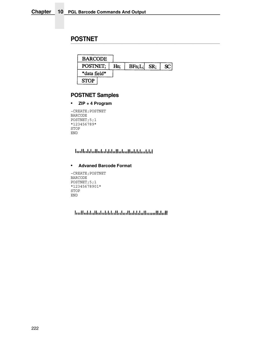 Tally Genicom 6600 manual Postnet Samples, ZIP + 4 Program, Advaned Barcode Format 