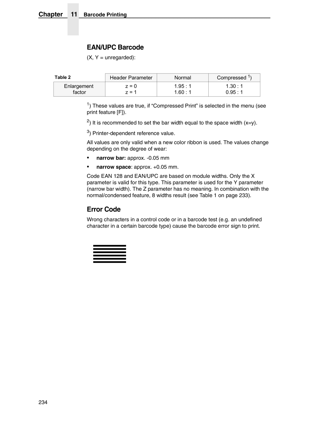 Tally Genicom 6600 manual EAN/UPC Barcode, Error Code 