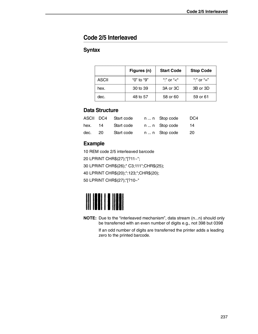 Tally Genicom 6600 manual Code 2/5 Interleaved 