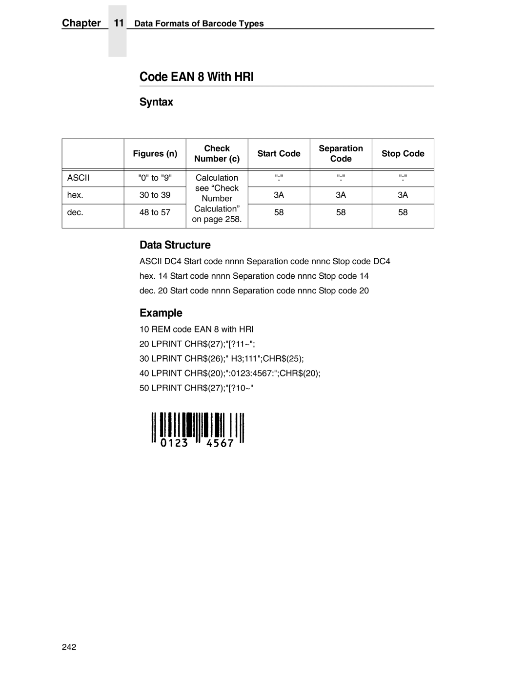 Tally Genicom 6600 manual Code EAN 8 With HRI, Figures n Check Start Code Separation Stop Code Number c 