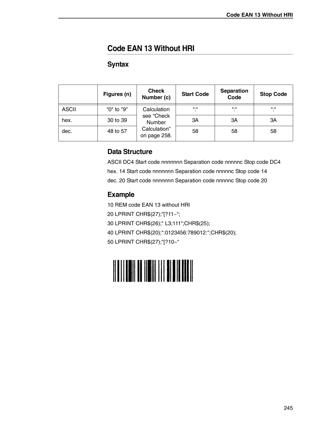 Tally Genicom 6600 manual Code EAN 13 Without HRI 