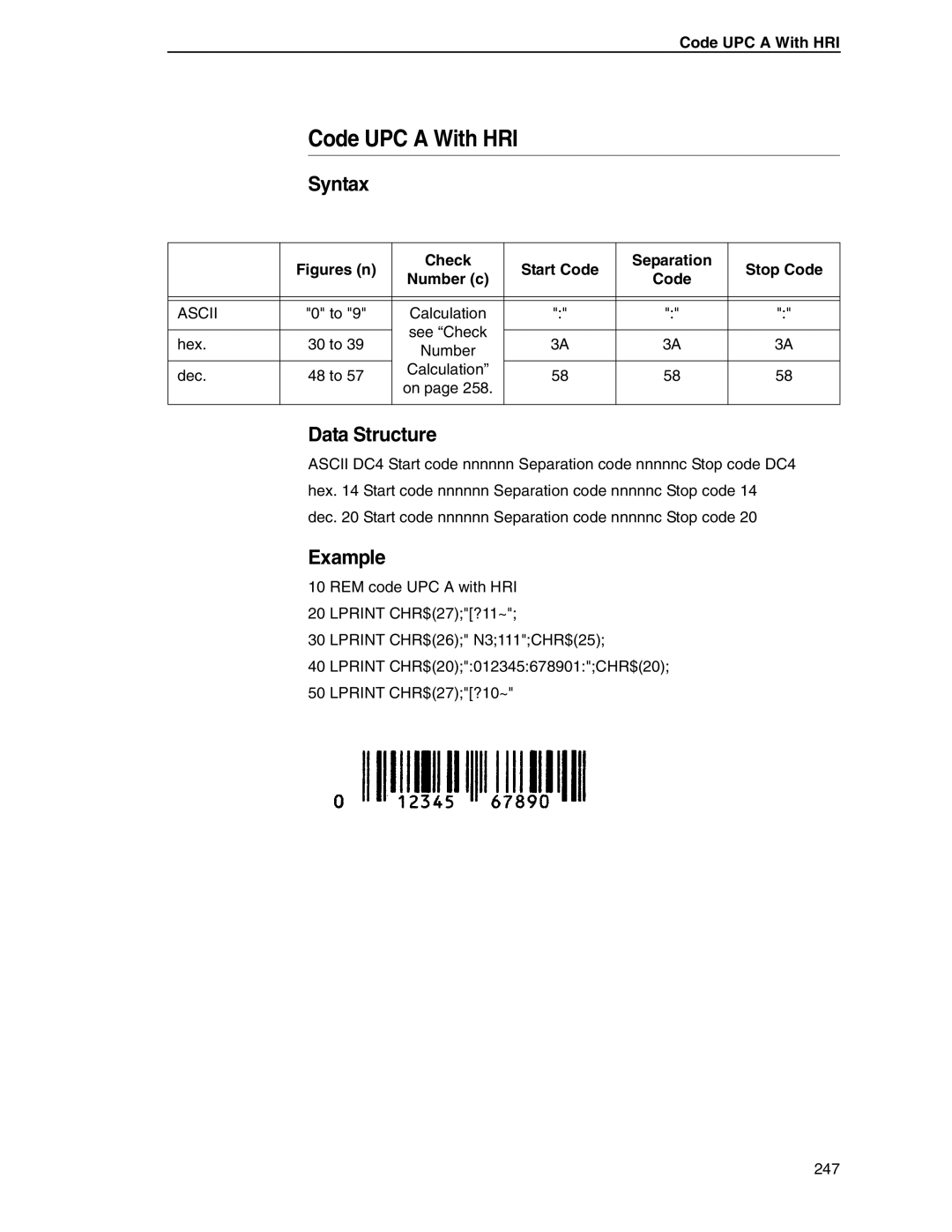 Tally Genicom 6600 manual Code UPC a With HRI 