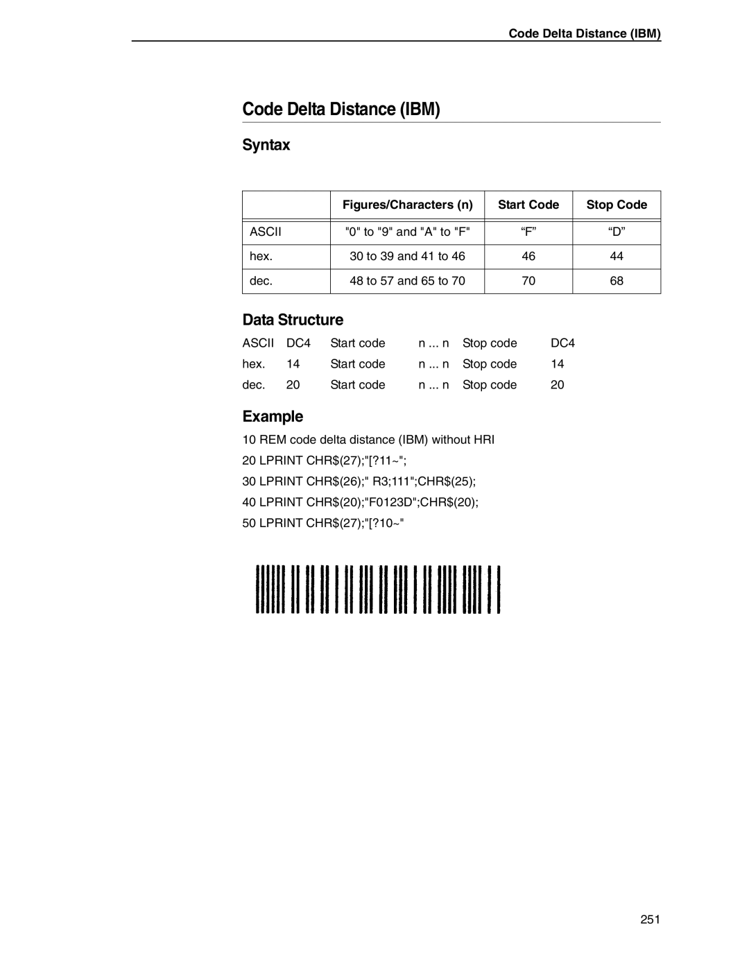 Tally Genicom 6600 manual Code Delta Distance IBM 