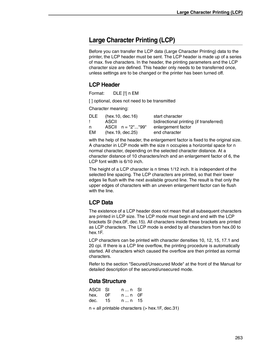 Tally Genicom 6600 manual Large Character Printing LCP, LCP Header, LCP Data 