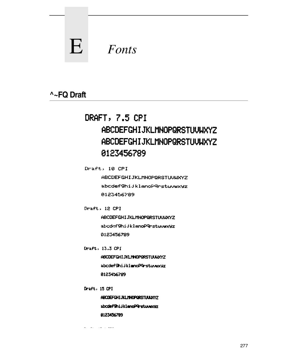 Tally Genicom 6600 manual Fonts, ~FQ Draft 