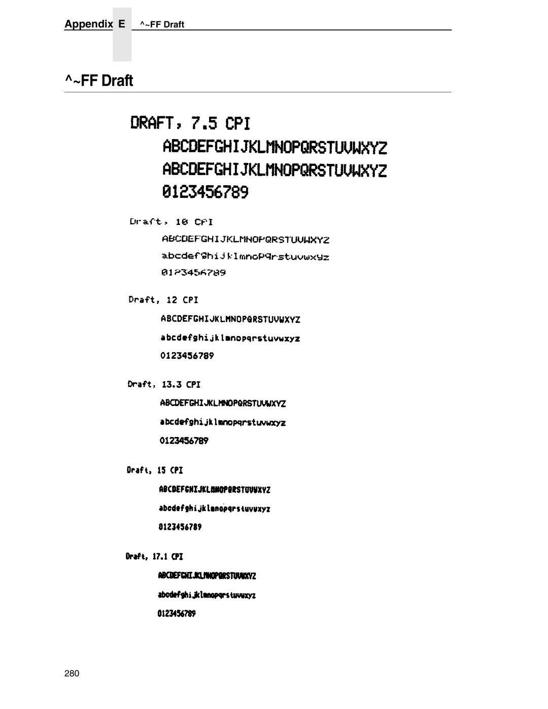 Tally Genicom 6600 manual Appendix E ~FF Draft 