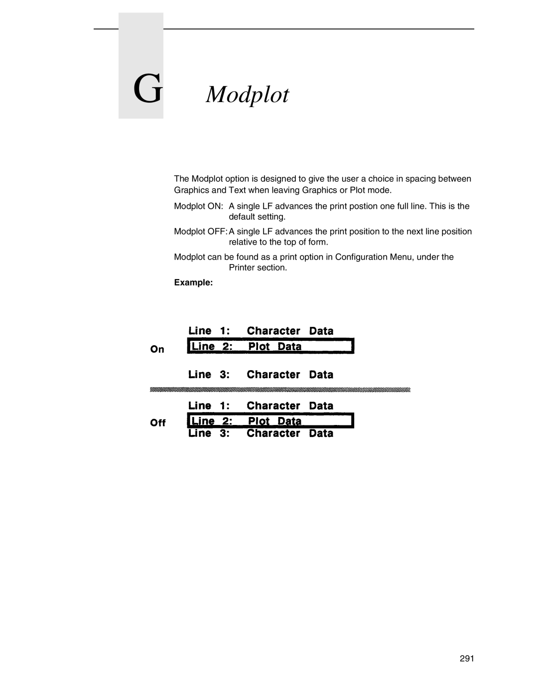 Tally Genicom 6600 manual Modplot, Example 