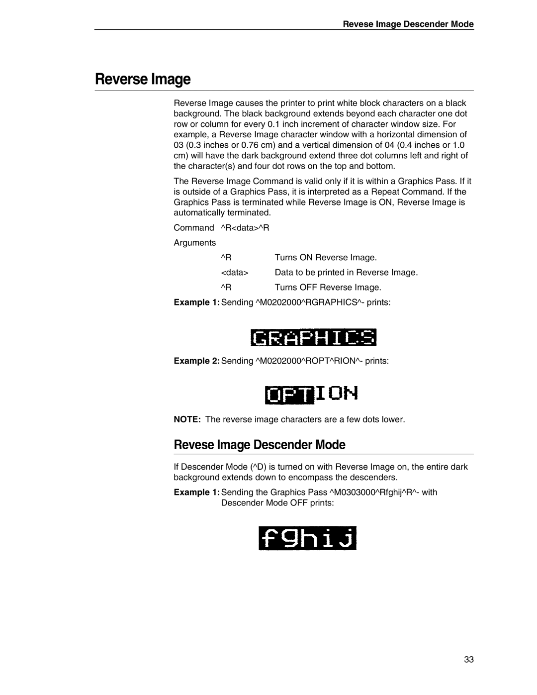 Tally Genicom 6600 manual Reverse Image, Revese Image Descender Mode 