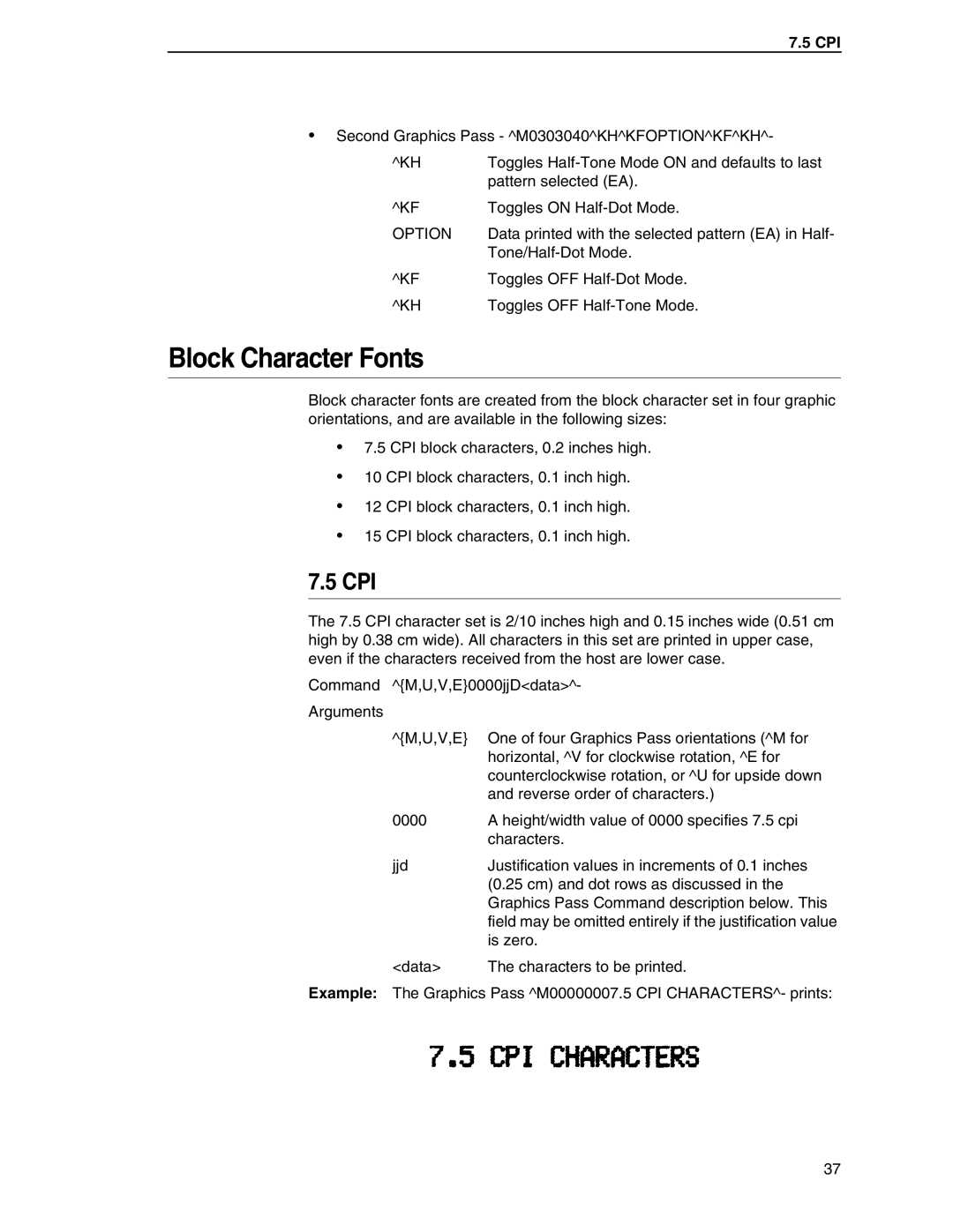 Tally Genicom 6600 manual Block Character Fonts, Cpi 