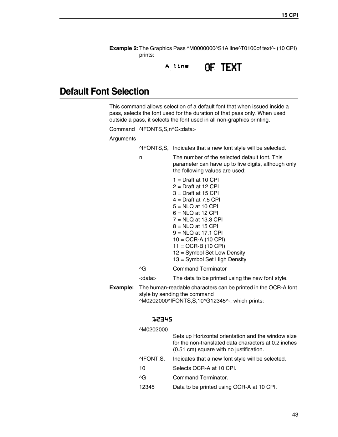 Tally Genicom 6600 manual Default Font Selection, Ifont,S 