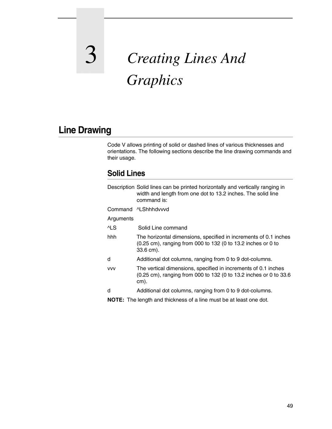 Tally Genicom 6600 manual Creating Lines Graphics, Line Drawing, Solid Lines 