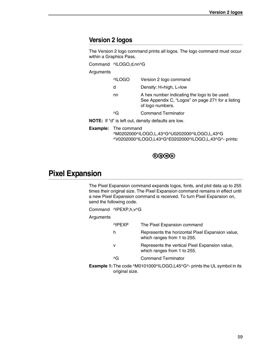 Tally Genicom 6600 manual Pixel Expansion, Version 2 logos, Ilogo, Ipexp 