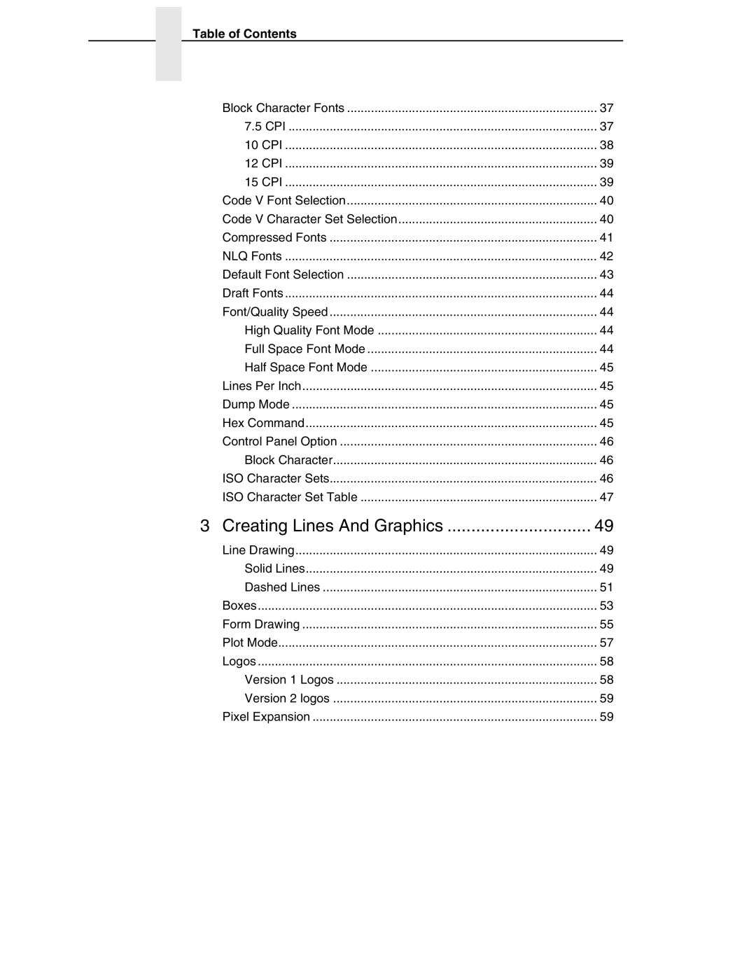 Tally Genicom 6600 manual Creating Lines And Graphics, Table of Contents 