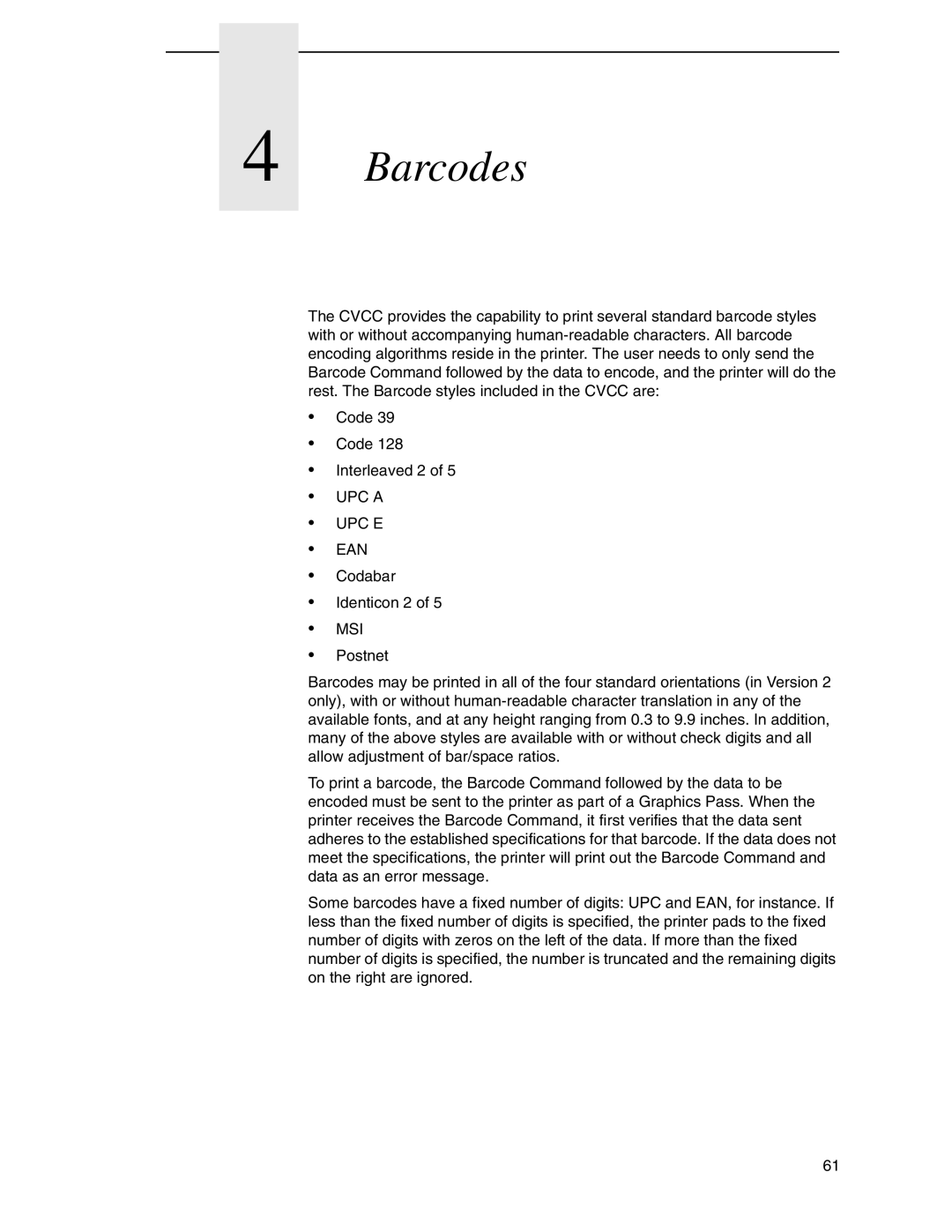 Tally Genicom 6600 manual Barcodes, UPC a UPC E EAN 