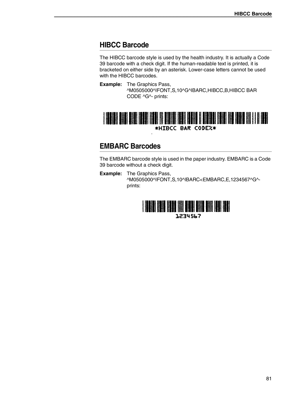 Tally Genicom 6600 manual Hibcc Barcode, Embarc Barcodes 