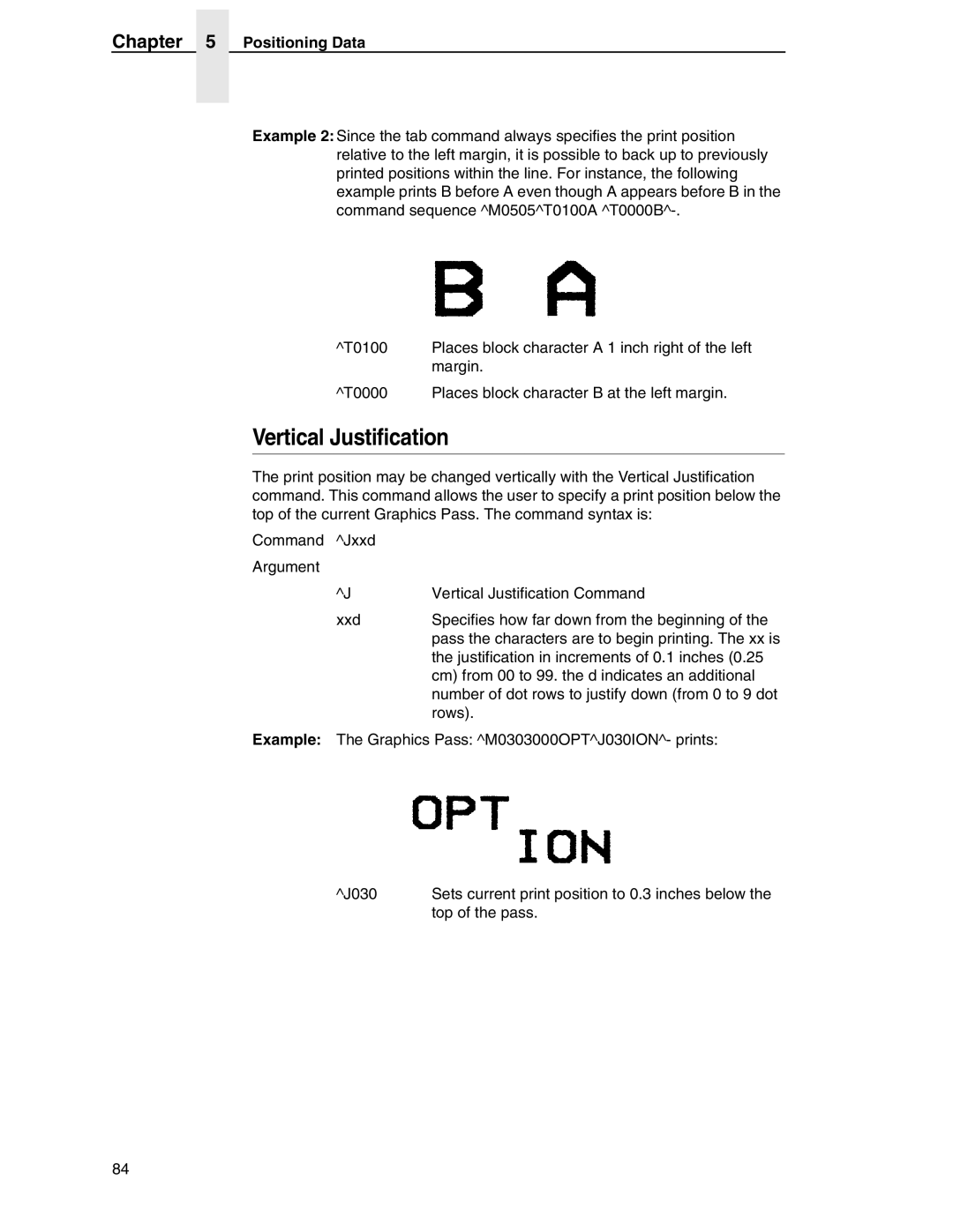 Tally Genicom 6600 manual Vertical Justification, Positioning Data 