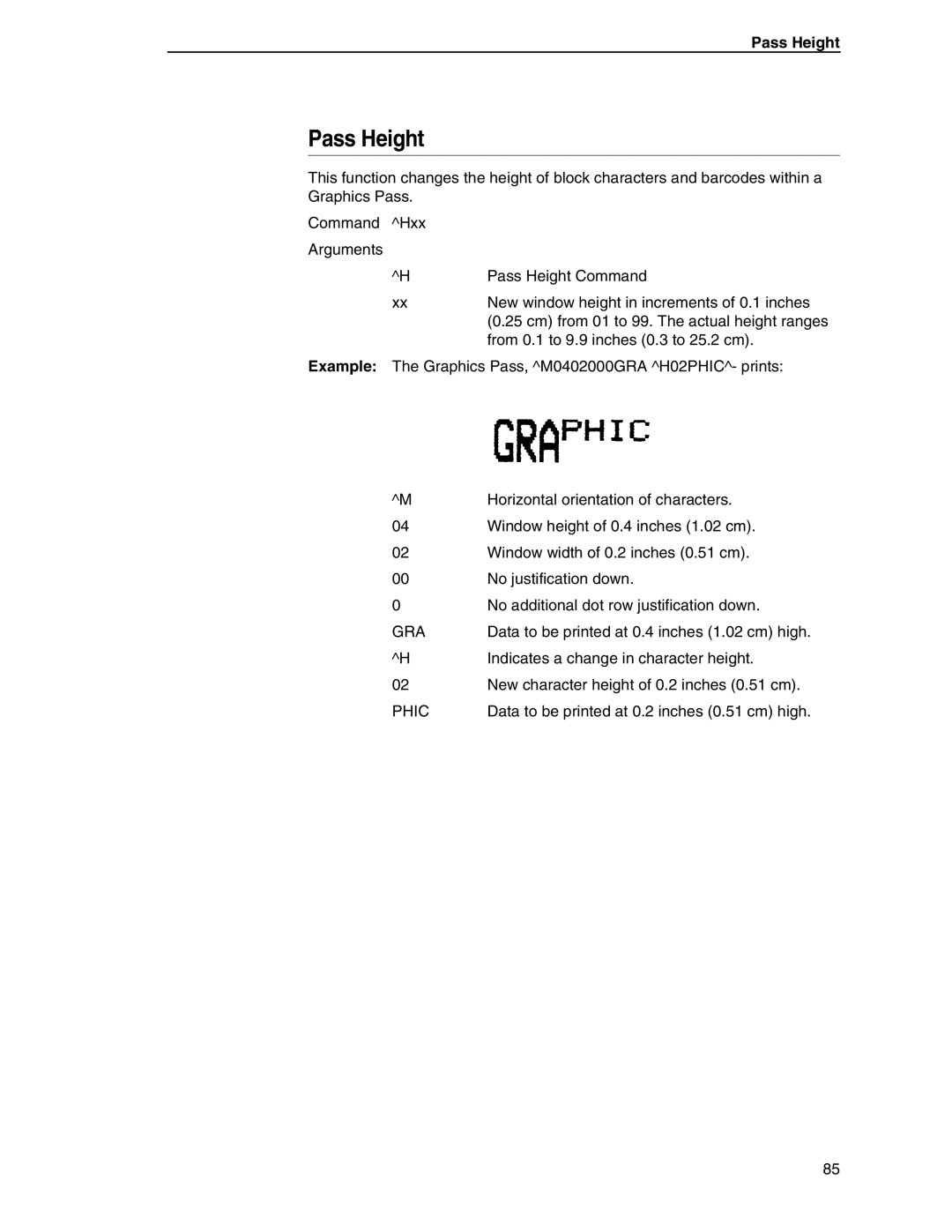 Tally Genicom 6600 manual Pass Height, Phic 