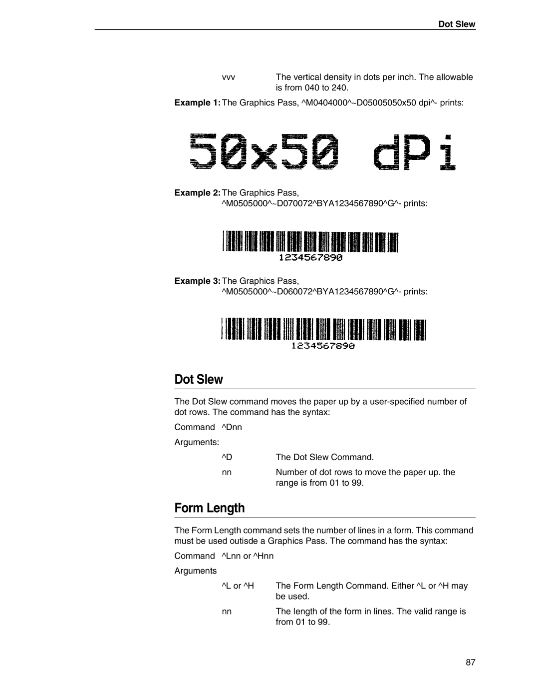 Tally Genicom 6600 manual Dot Slew, Form Length 