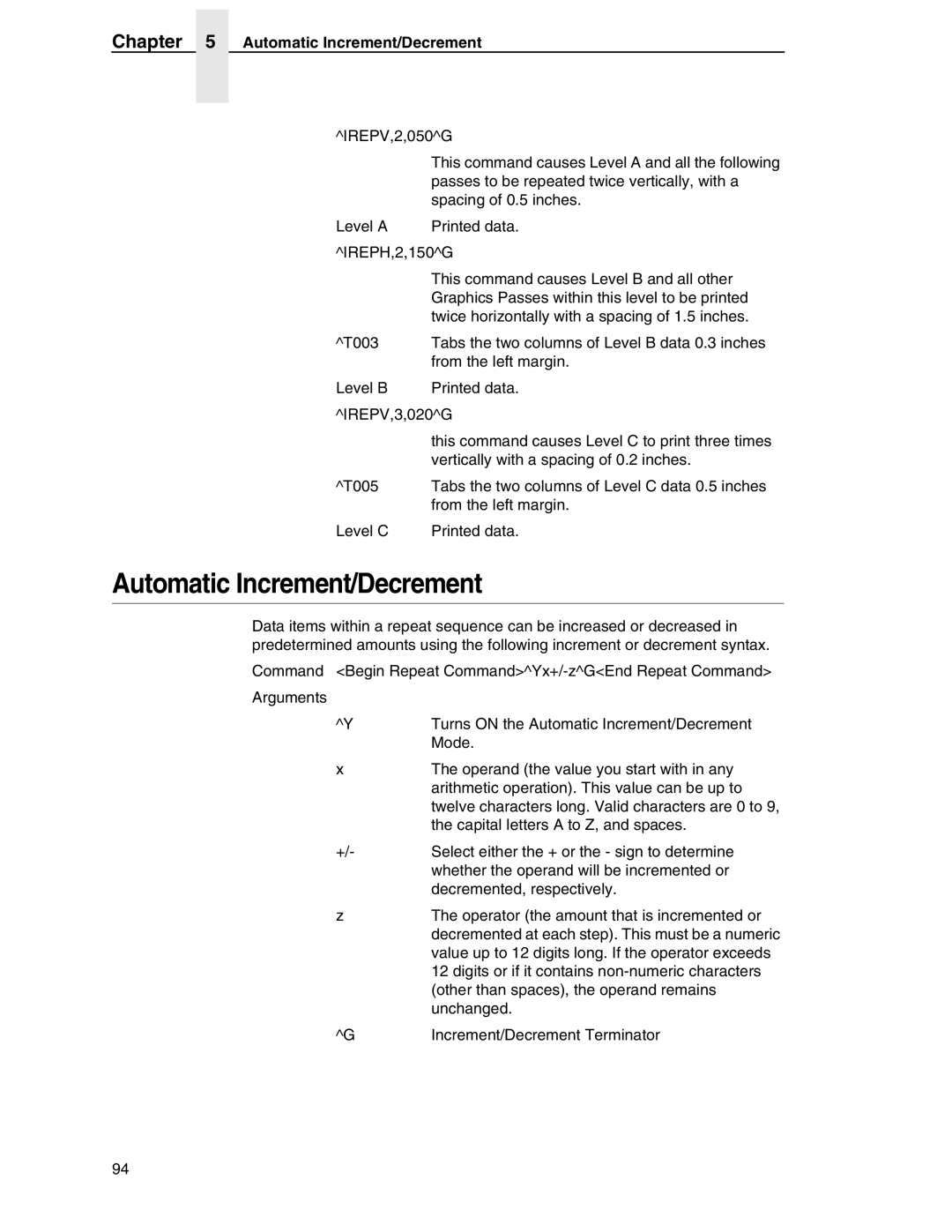 Tally Genicom 6600 manual Automatic Increment/Decrement 