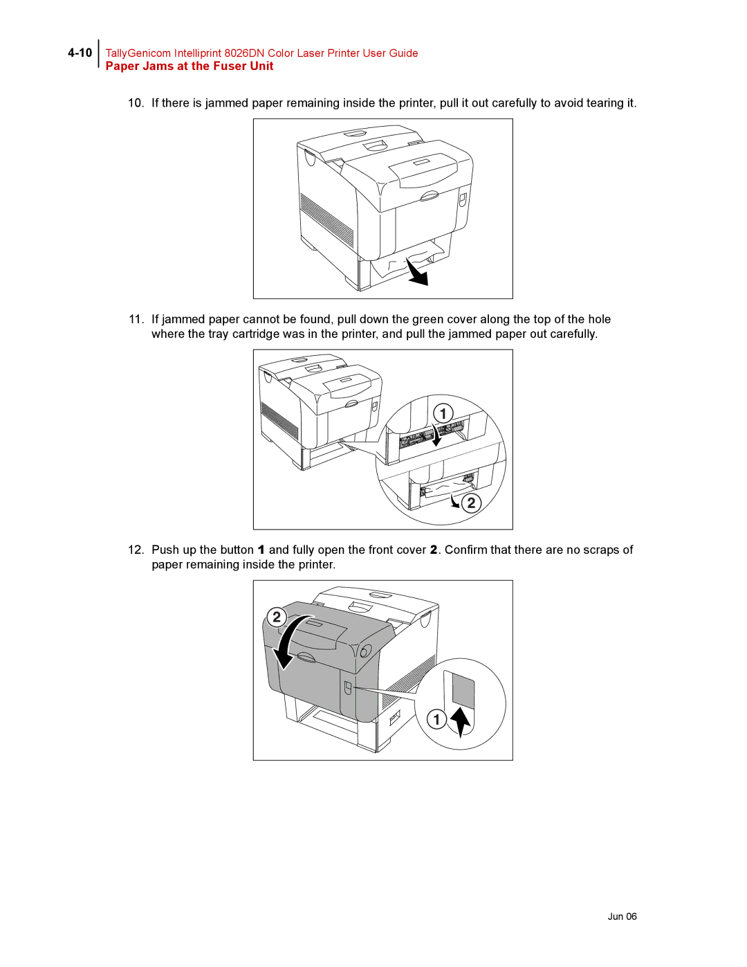 Tally Genicom 8026DN manual Paper Jams at the Fuser Unit 