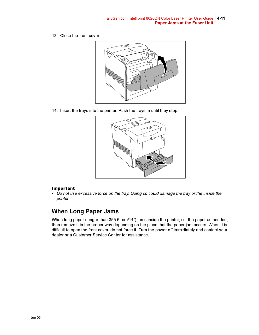 Tally Genicom 8026DN manual When Long Paper Jams 