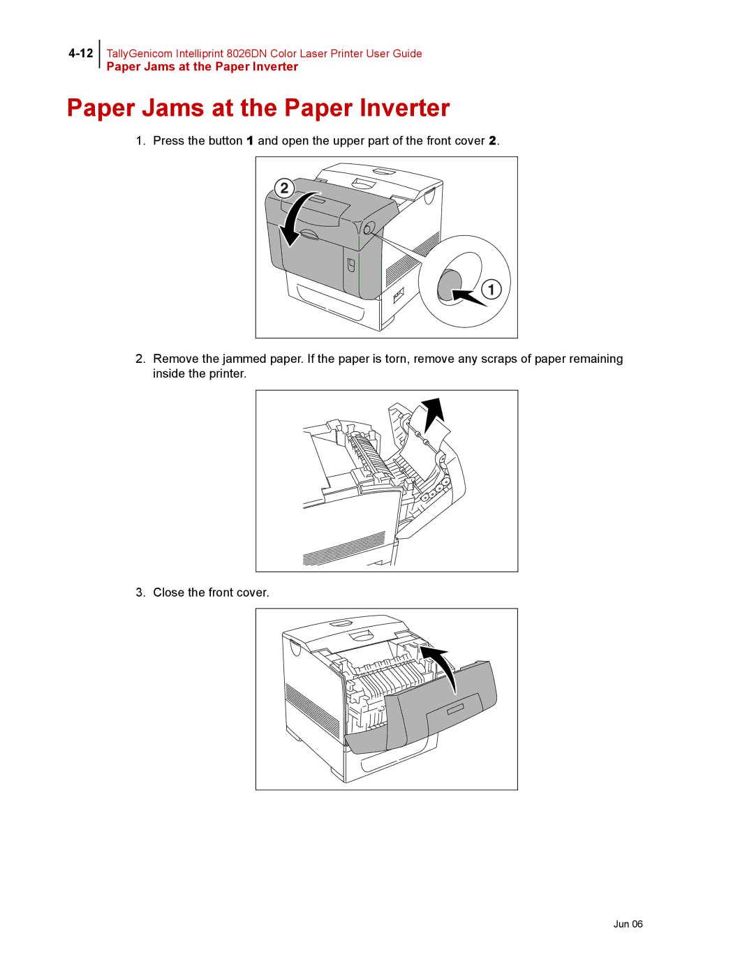 Tally Genicom 8026DN manual Paper Jams at the Paper Inverter 