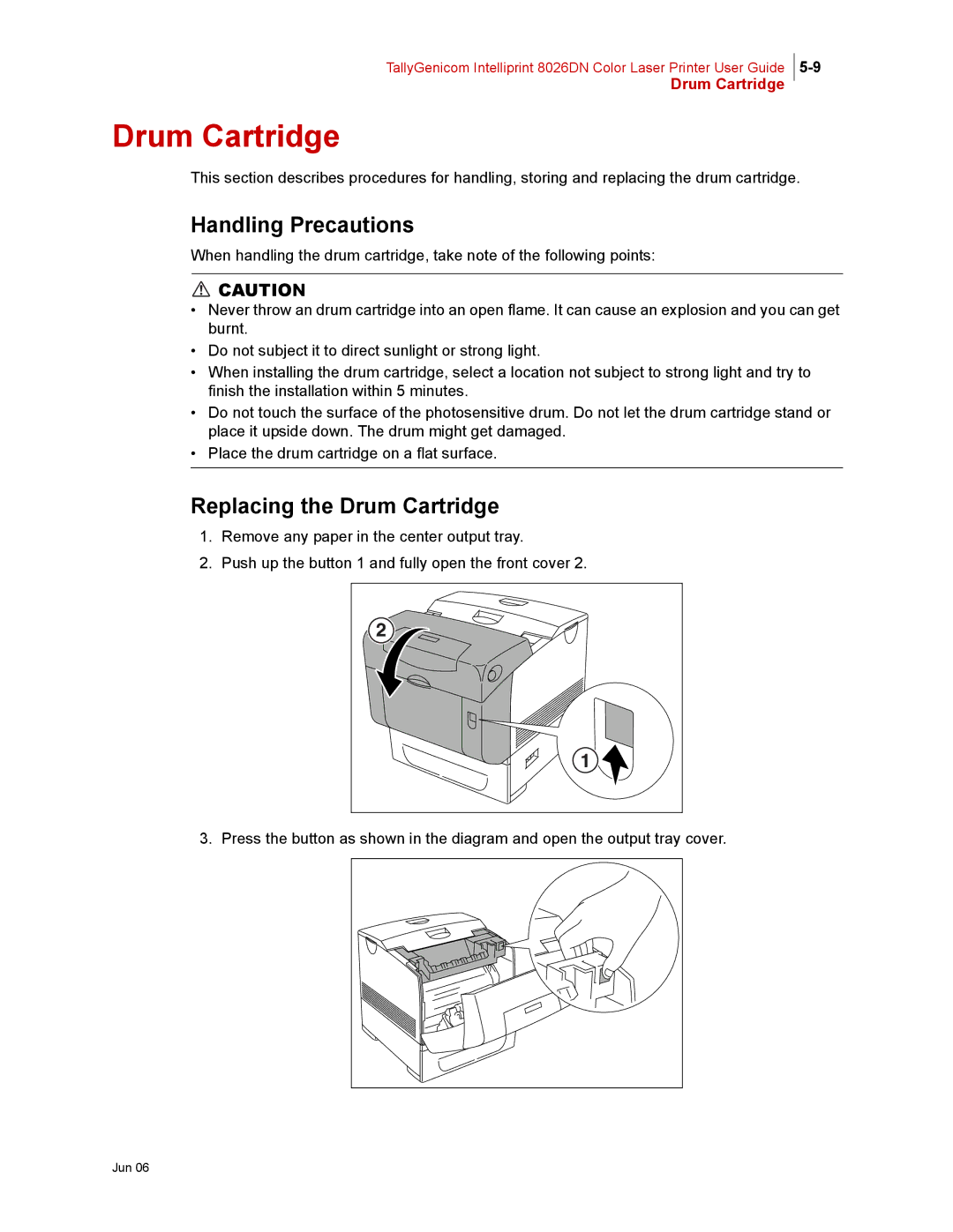 Tally Genicom 8026DN manual Replacing the Drum Cartridge 