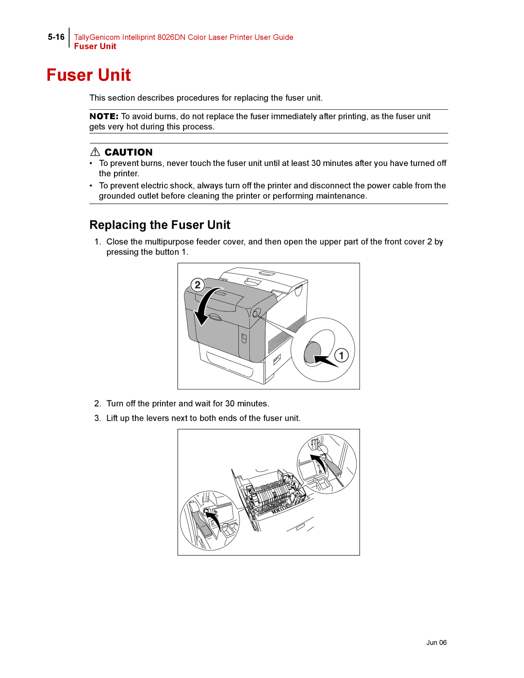 Tally Genicom 8026DN manual Replacing the Fuser Unit 