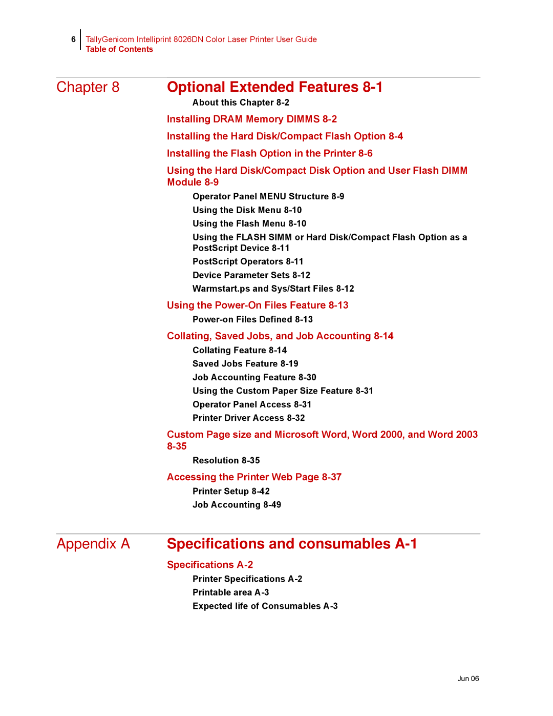 Tally Genicom 8026DN manual Power-on Files Defined, Resolution, Printer Setup Job Accounting 