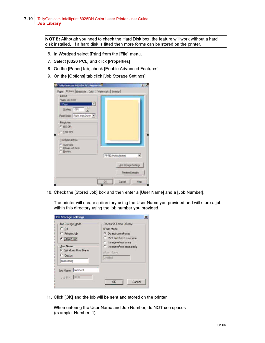 Tally Genicom 8026DN manual Job Library 