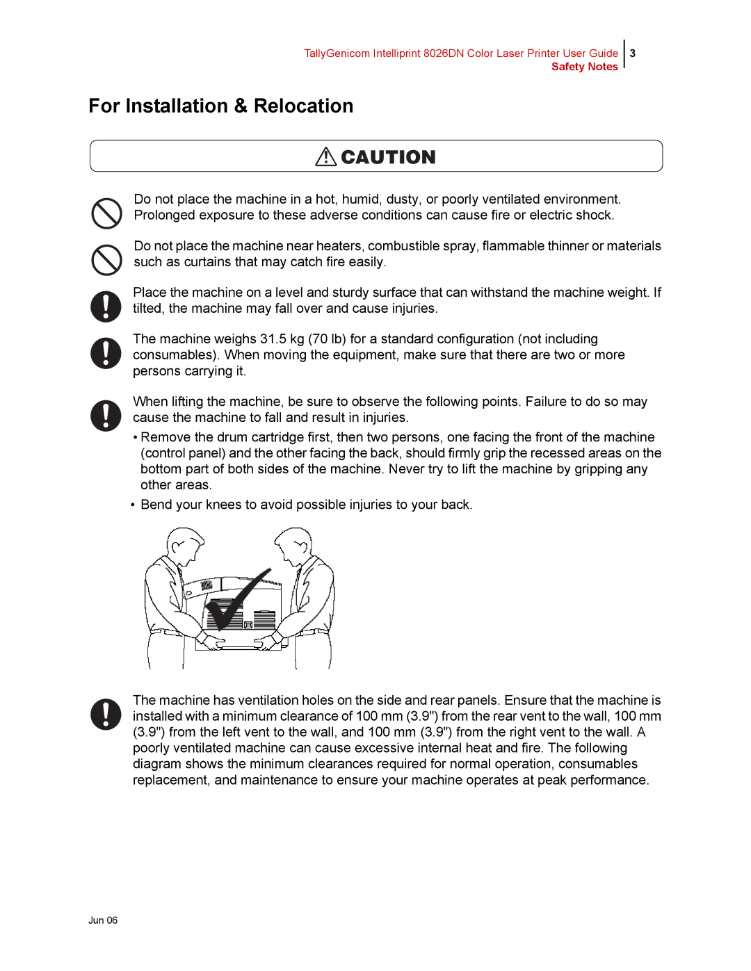 Tally Genicom 8026DN manual For Installation & Relocation 