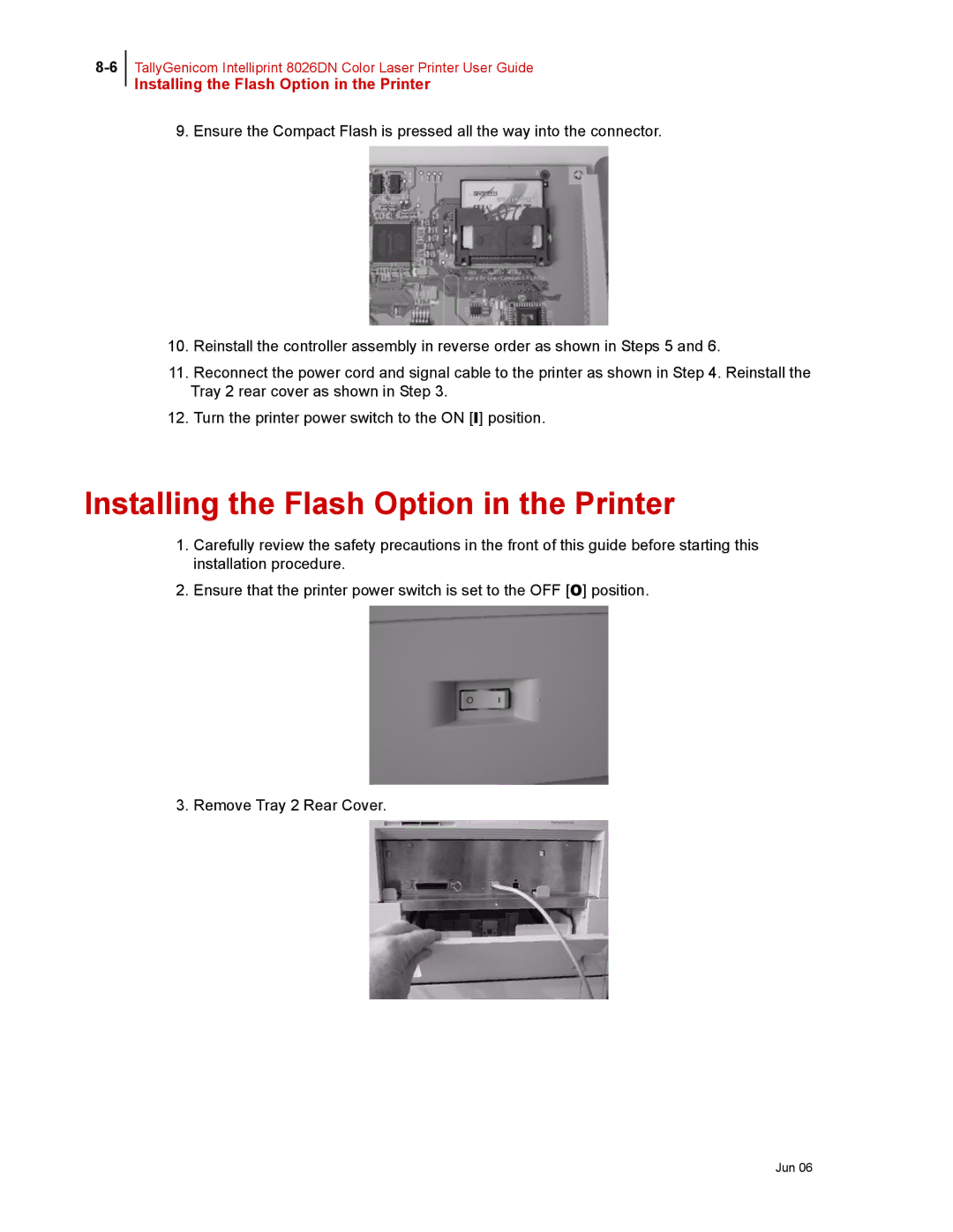 Tally Genicom 8026DN manual Installing the Flash Option in the Printer 