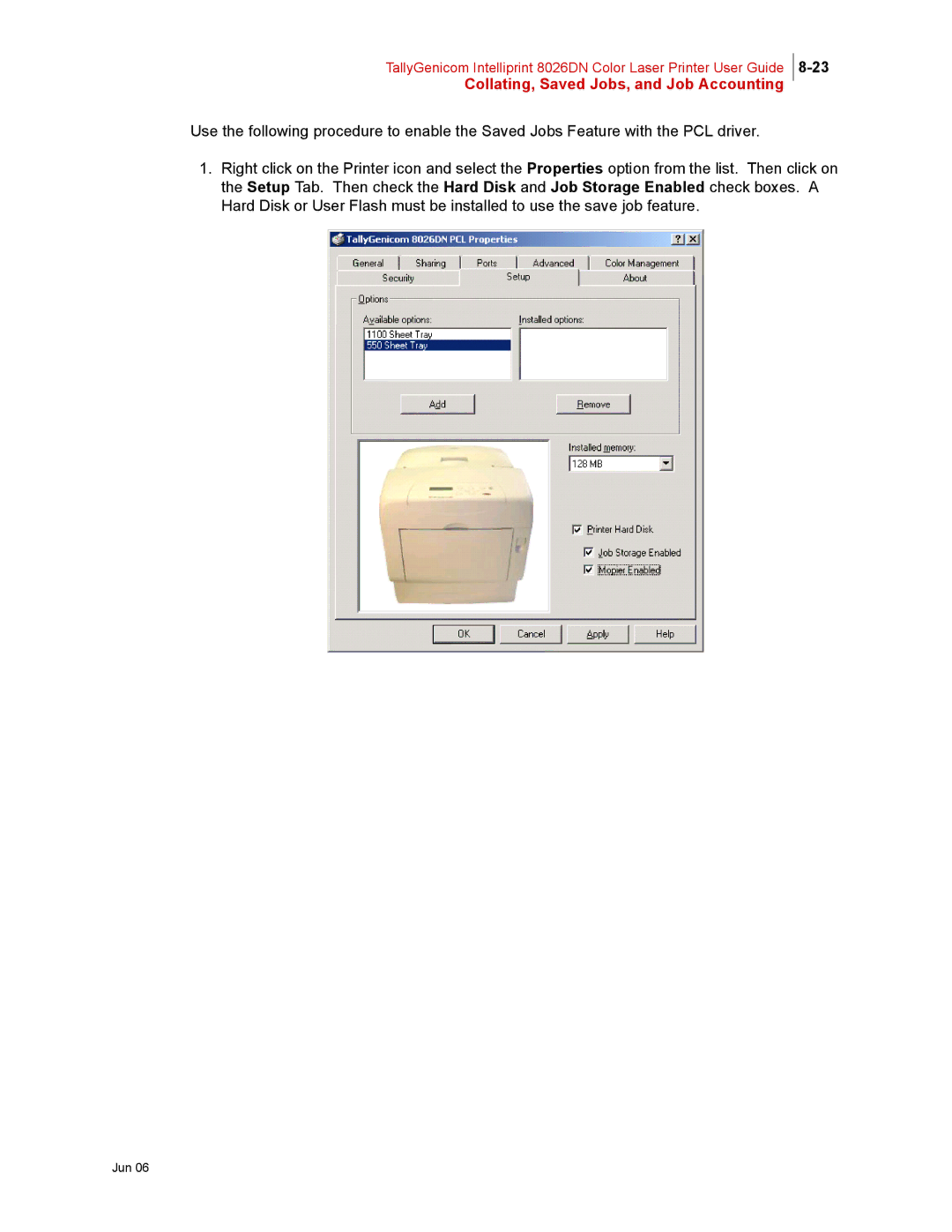 Tally Genicom 8026DN manual Collating, Saved Jobs, and Job Accounting 