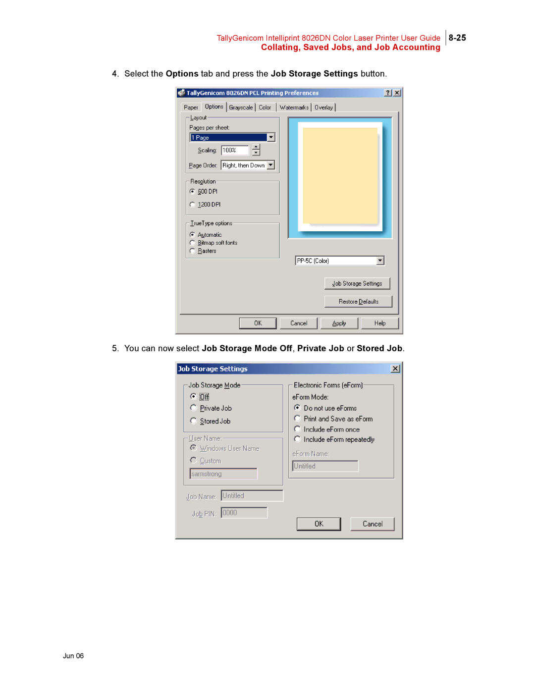 Tally Genicom 8026DN manual Collating, Saved Jobs, and Job Accounting 