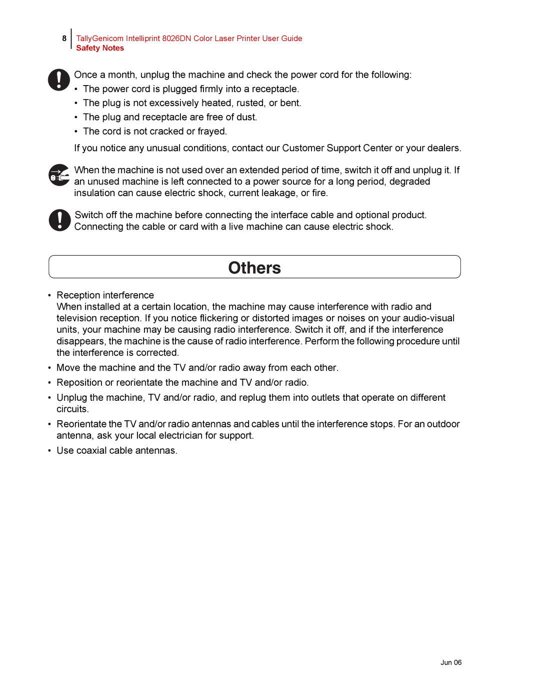 Tally Genicom 8026DN manual Safety Notes 