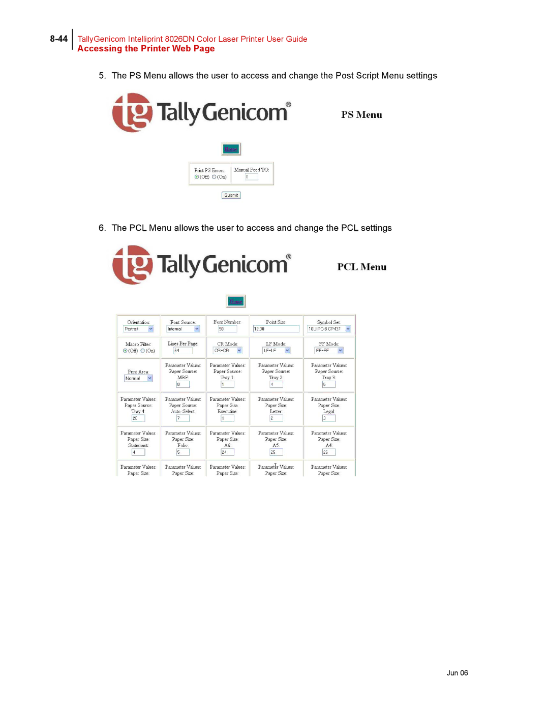 Tally Genicom 8026DN manual Accessing the Printer Web 