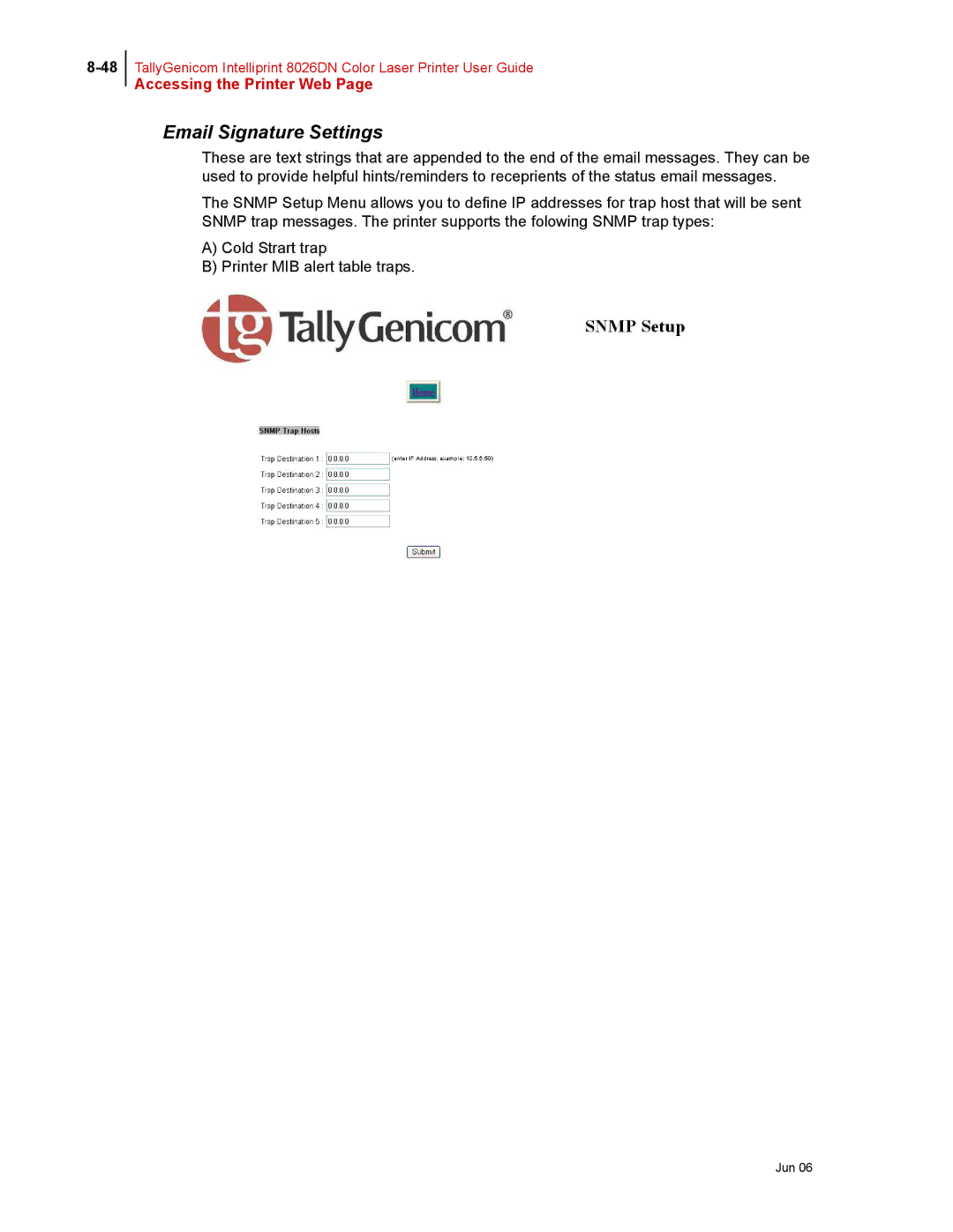 Tally Genicom 8026DN manual Email Signature Settings 