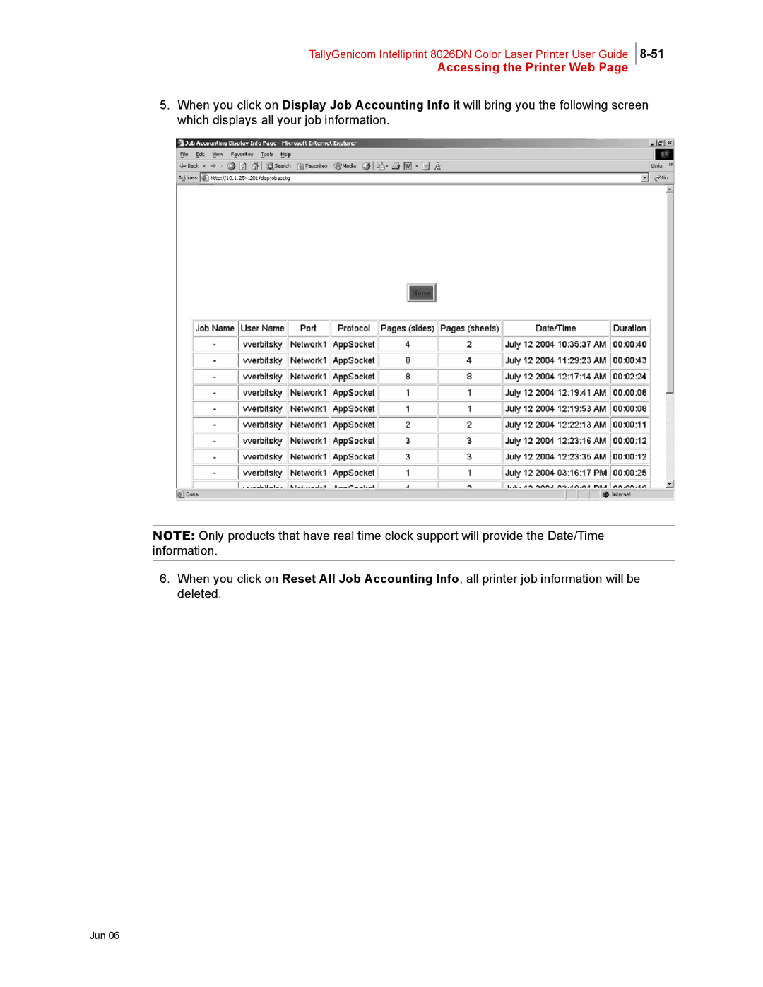 Tally Genicom 8026DN manual Accessing the Printer Web 