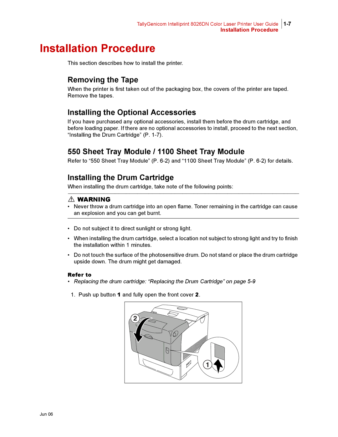 Tally Genicom 8026DN manual Installation Procedure, Removing the Tape, Installing the Optional Accessories 