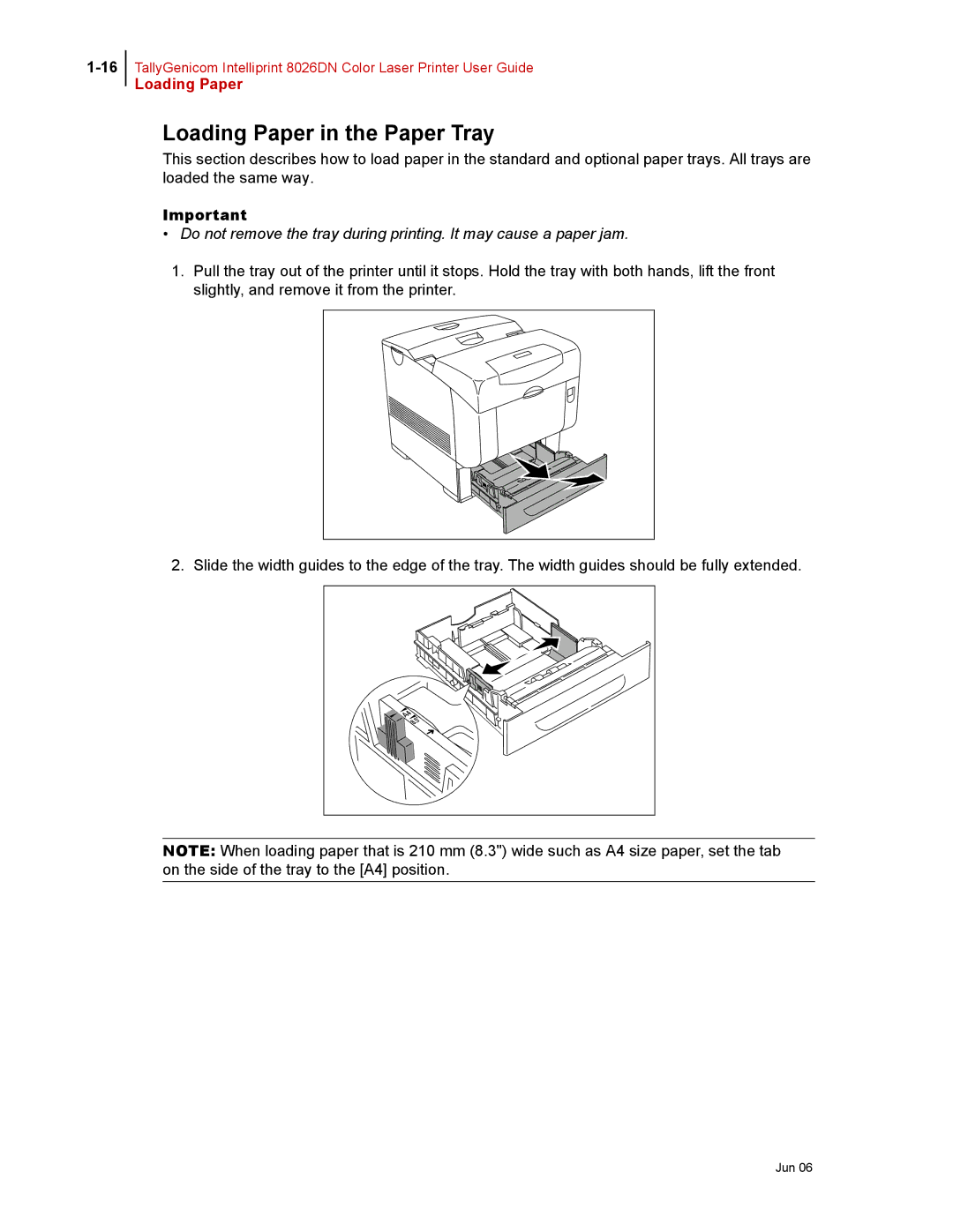 Tally Genicom 8026DN manual Loading Paper in the Paper Tray 