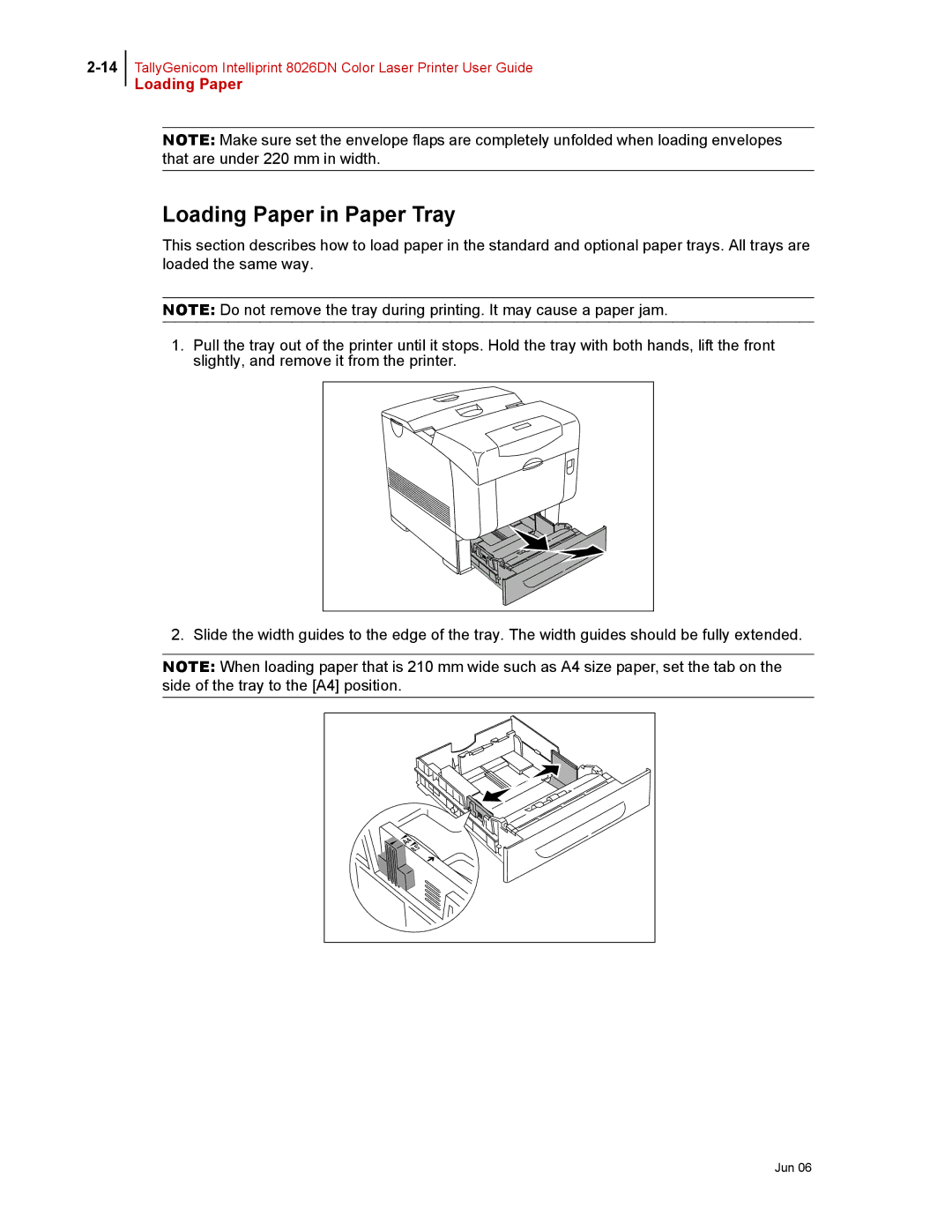 Tally Genicom 8026DN manual Loading Paper in Paper Tray 