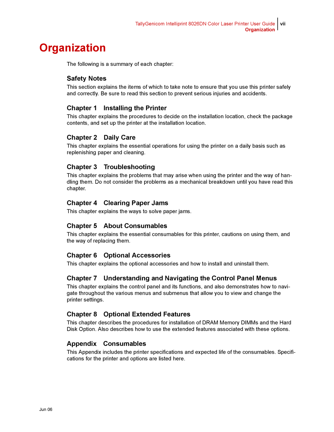 Tally Genicom 8026DN manual Organization, Safety Notes 