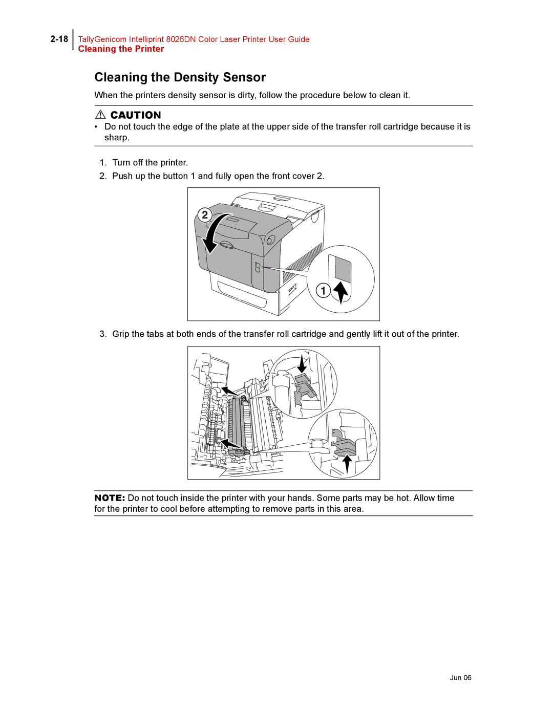 Tally Genicom 8026DN manual Cleaning the Density Sensor 